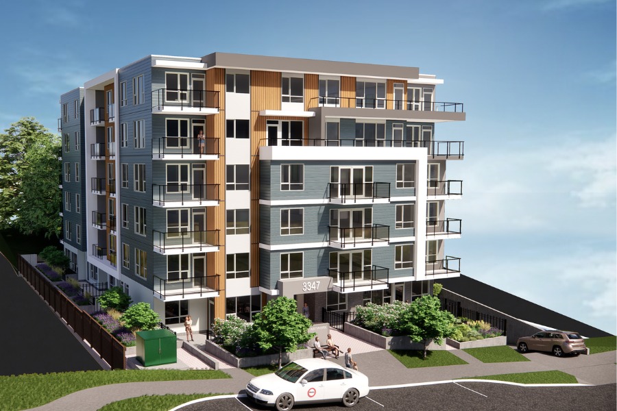 A exterior rendering of 3351 Glasgow Hyland, a commercial project, designed by Alan Lowe Architecture.