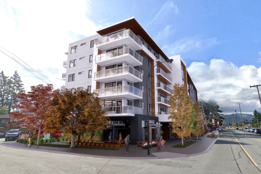 A exterior rendering the 777 Station Ave, a commercial project, designed by Alan Lowe Architecture.