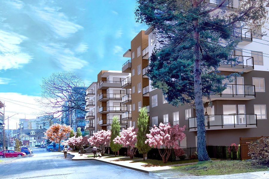 A exterior rendering of 837 Hockley, a commercial project, designed by Alan Lowe Architecture.