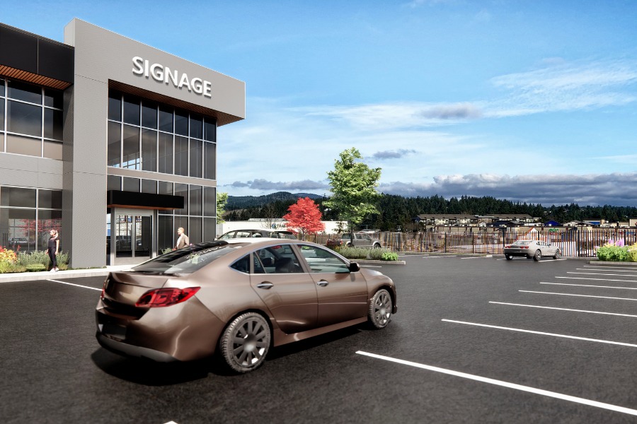 A exterior rendering the City Gate Office, a commercial project, designed by Alan Lowe Architecture.