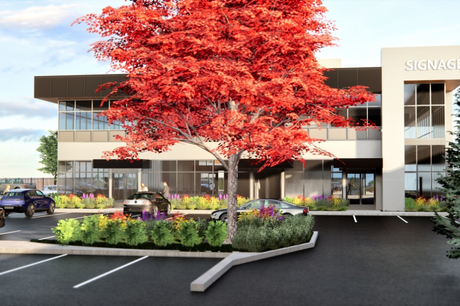 A exterior rendering the City Gate Office, a commercial project, designed by Alan Lowe Architecture.