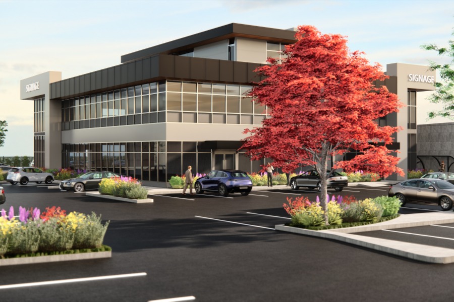A exterior rendering the City Gate Office, a commercial project, designed by Alan Lowe Architecture.