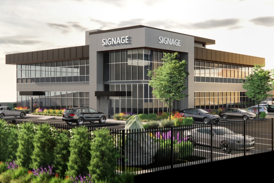 A exterior rendering the City Gate Office, a commercial project, designed by Alan Lowe Architecture.