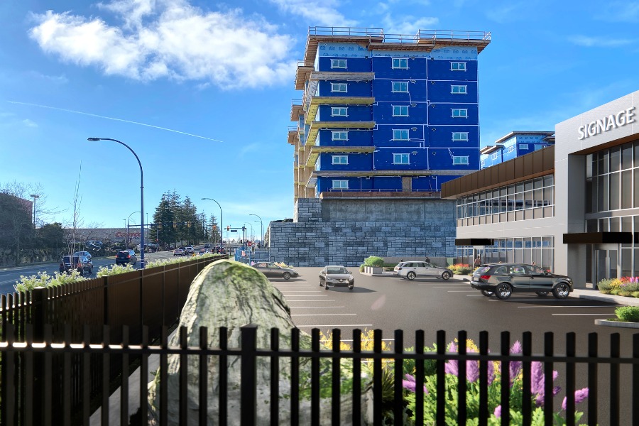 A exterior rendering the City Gate Office, a commercial project, designed by Alan Lowe Architecture.