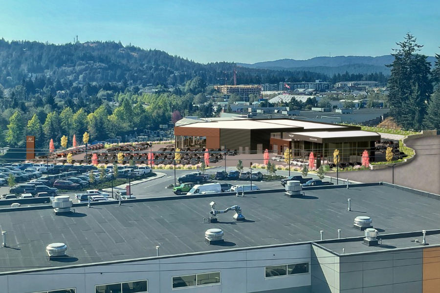 A exterior rendering of KOT Hyundai Dealership, a commercial project, designed by Alan Lowe Architecture.