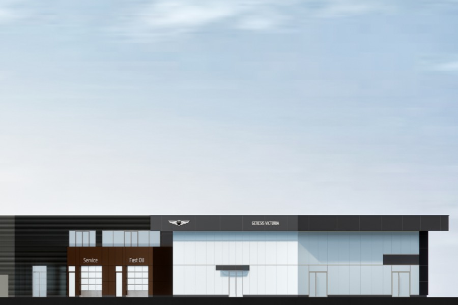 A exterior rendering of KOT Hyundai Dealership, a commercial project, designed by Alan Lowe Architecture.