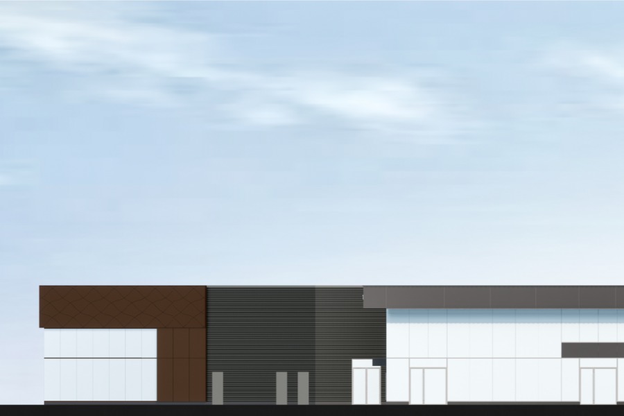 A exterior rendering of KOT Hyundai Dealership, a commercial project, designed by Alan Lowe Architecture.