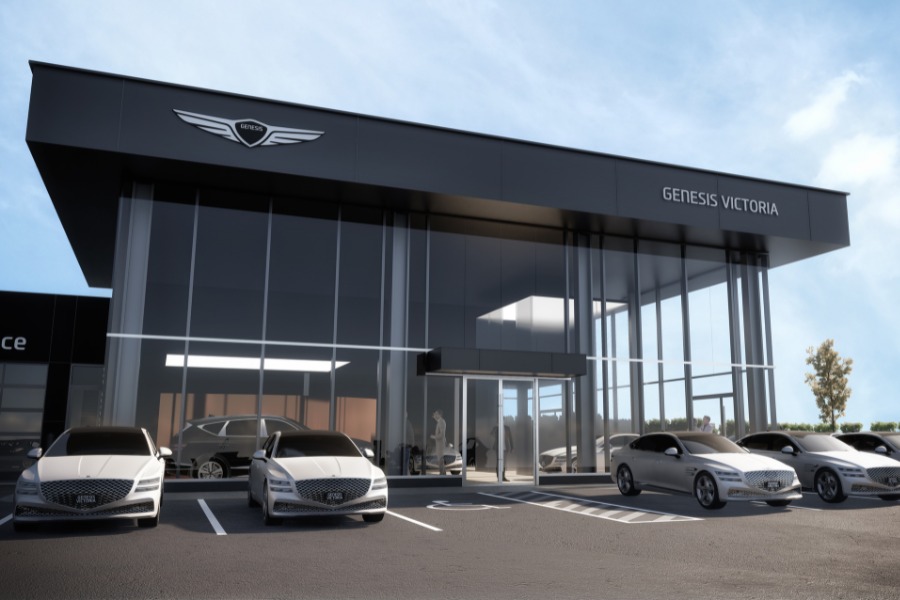 A exterior rendering of KOT Hyundai Dealership, a commercial project, designed by Alan Lowe Architecture.