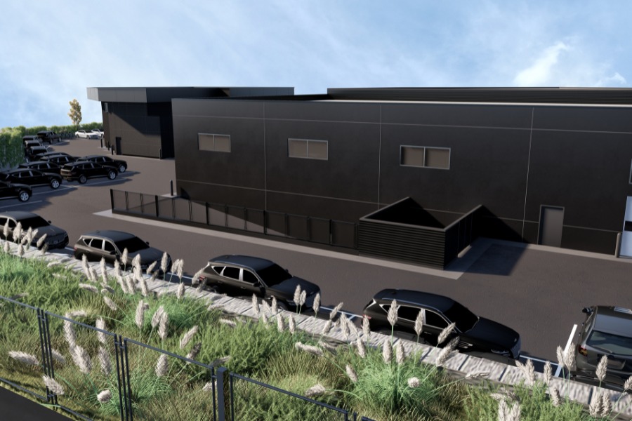 A exterior rendering of KOT Hyundai Dealership, a commercial project, designed by Alan Lowe Architecture.