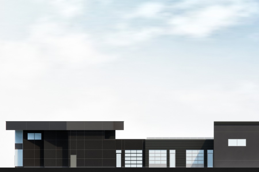 A exterior rendering of KOT Hyundai Dealership, a commercial project, designed by Alan Lowe Architecture.