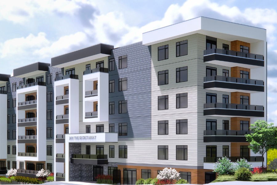 A exterior rendering of the Secretariat Building, a commercial project, designed by Alan Lowe Architecture.