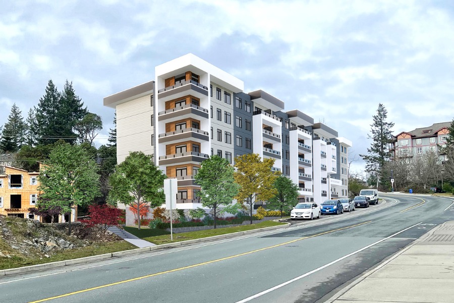 A exterior rendering of the Secretariat Building, a commercial project, designed by Alan Lowe Architecture.