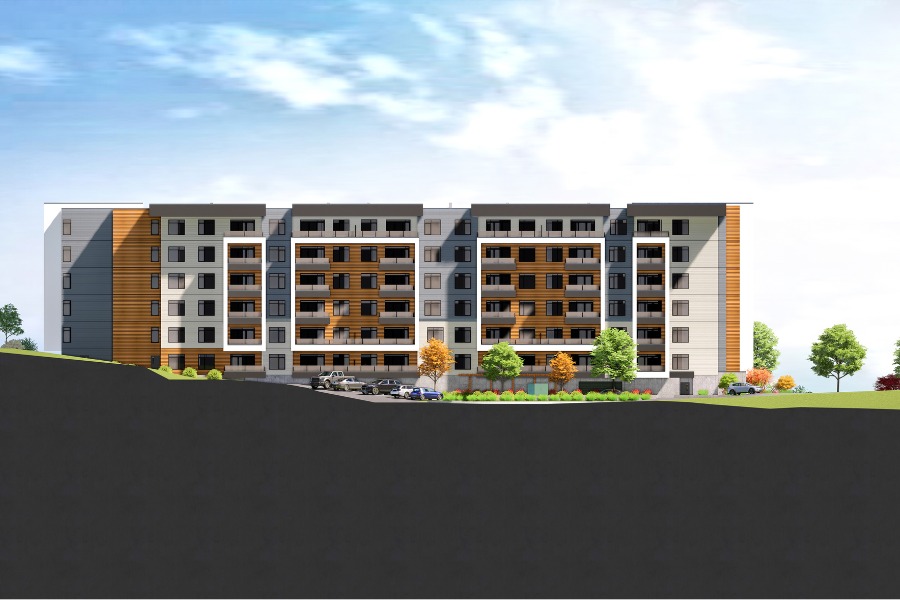 A exterior rendering of the Secretariat Building, a commercial project, designed by Alan Lowe Architecture.