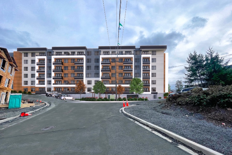 A exterior rendering of the Secretariat Building, a commercial project, designed by Alan Lowe Architecture.