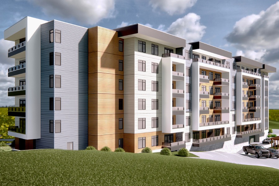 A exterior rendering of the Secretariat Building, a commercial project, designed by Alan Lowe Architecture.