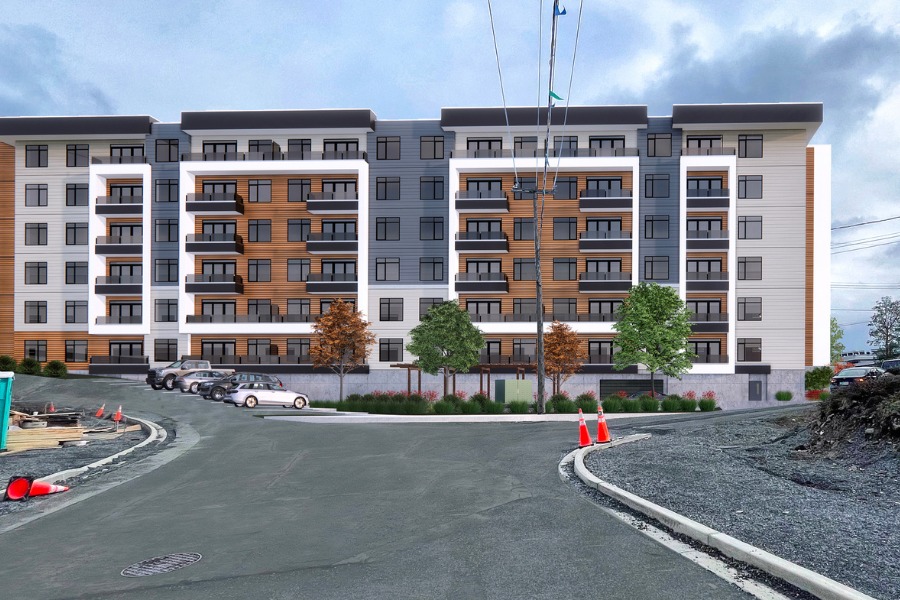 A exterior rendering of the Secretariat Building, a commercial project, designed by Alan Lowe Architecture.