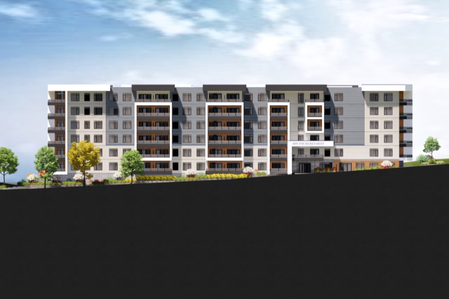 A exterior rendering of the Secretariat Building, a commercial project, designed by Alan Lowe Architecture.