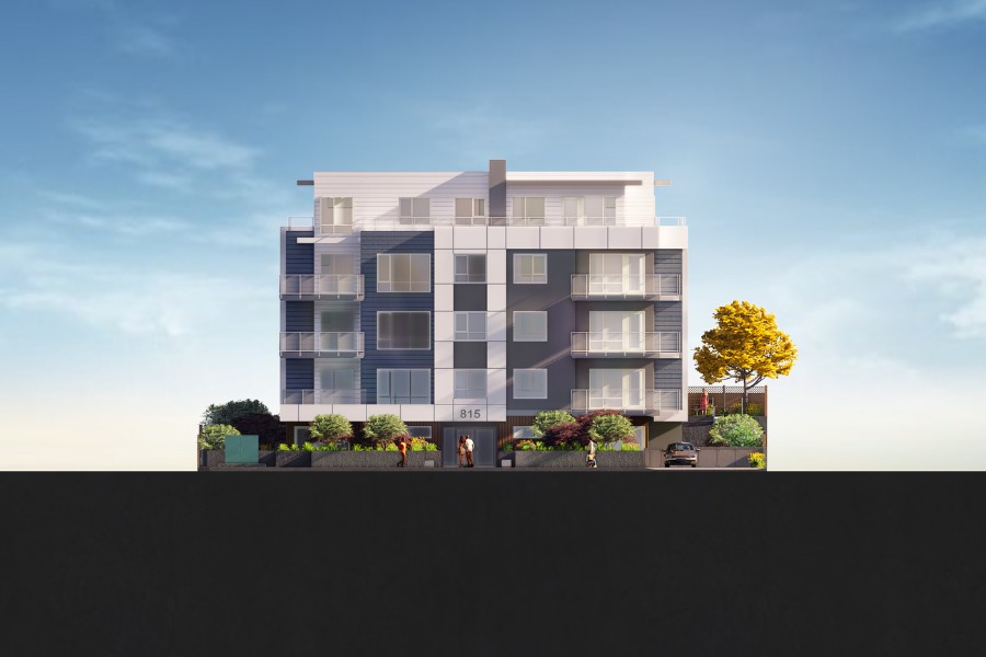 A exterior rendering of the Stirling Building on Selkirk, a commercial project, designed by Alan Lowe Architecture.
