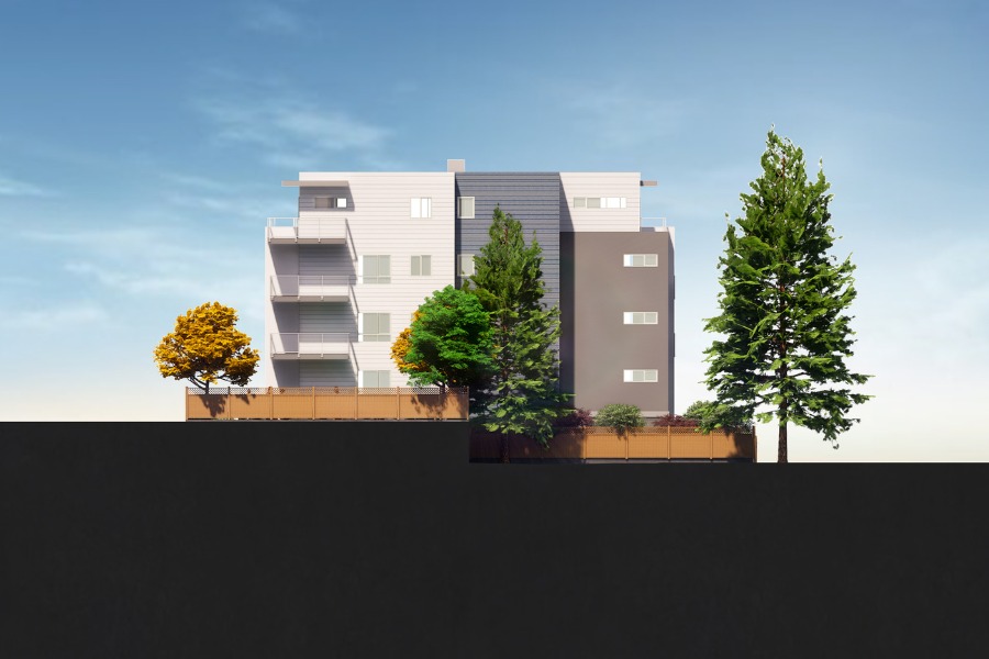 A exterior rendering of the Stirling Building on Selkirk, a commercial project, designed by Alan Lowe Architecture.