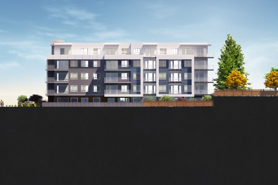 A exterior rendering of the Stirling Building on Selkirk, a commercial project, designed by Alan Lowe Architecture.