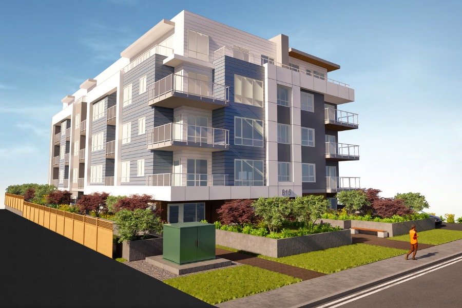 A exterior rendering of the Stirling Building on Selkirk, a commercial project, designed by Alan Lowe Architecture.