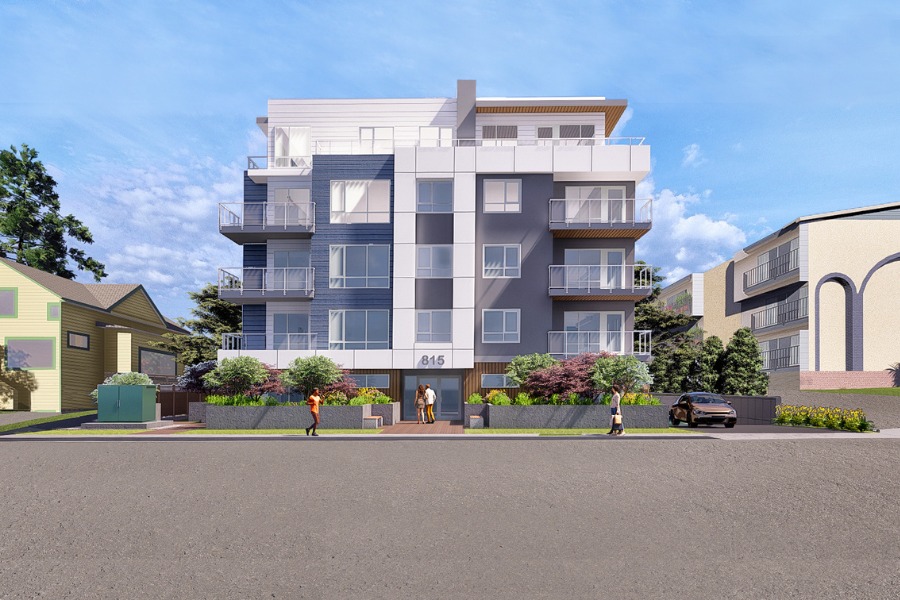 A exterior rendering of the Stirling Building on Selkirk, a commercial project, designed by Alan Lowe Architecture.