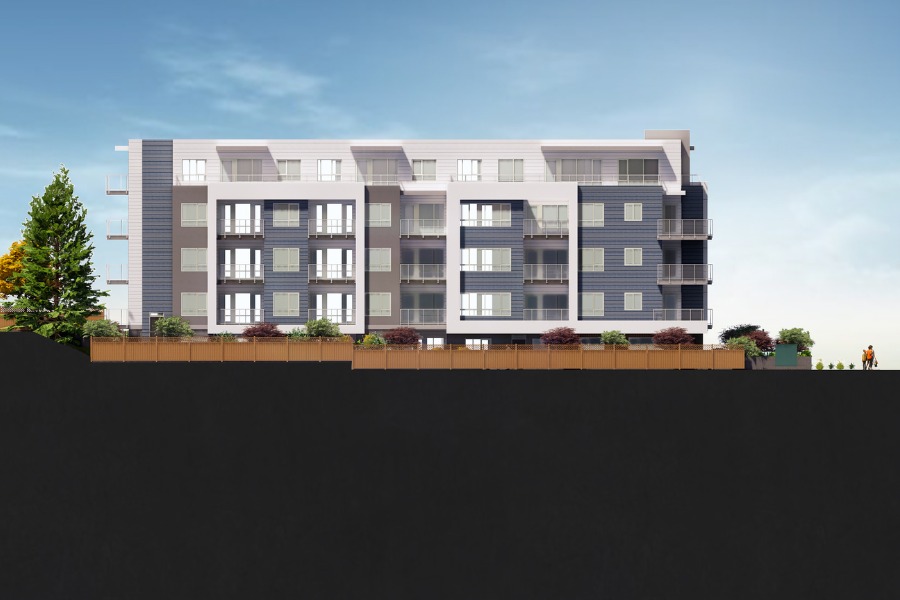 A exterior rendering of the Stirling Building on Selkirk, a commercial project, designed by Alan Lowe Architecture.